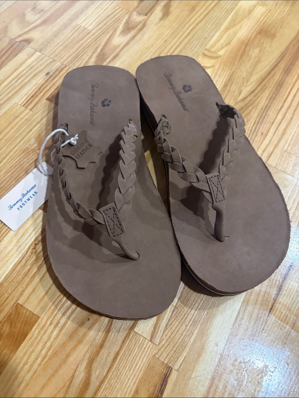 Tommy Bahama Tan Braided Leather Thong Sandals for Women